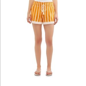 Juniors' Smocked Gauze Short Fringe Trim